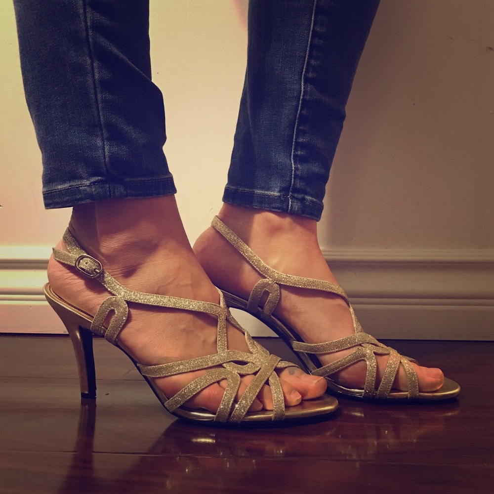 Gold glitter heels